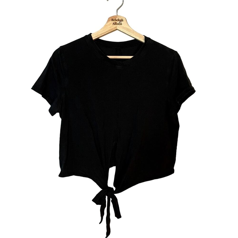 Lululemon Black Cropped Tie Front Soft & Lightweight Boxy Tee Shirt Size Medium